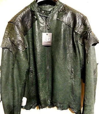 G-Gator Forest Green Crocodile/Lambskin Biker Jacket