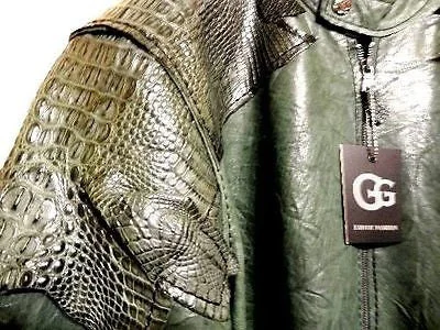 G-Gator Forest Green Crocodile/Lambskin Biker Jacket