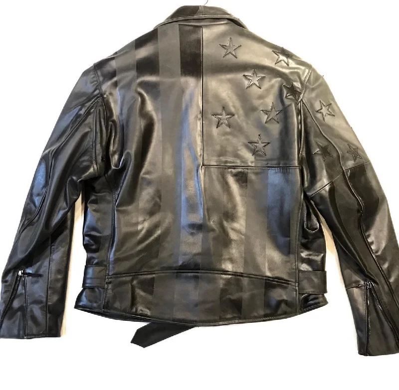 Kashani Black American Flag Lambskin Biker Jacket