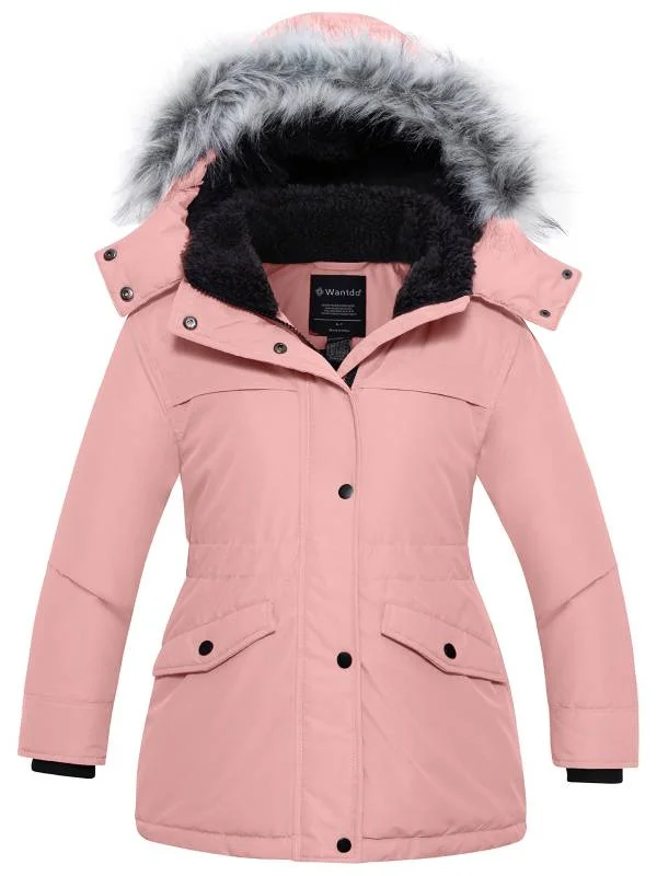 Girl's Quilted Puffer Jacket Warm Winter Coat Windproof Hooded Parka