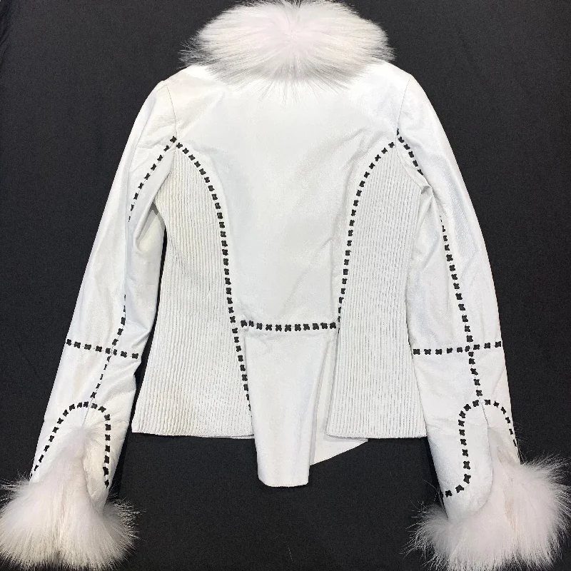 Hoss Couture White Fox Leather Stitched Jacket