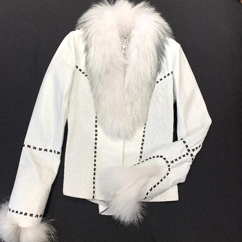 Hoss Couture White Fox Leather Stitched Jacket