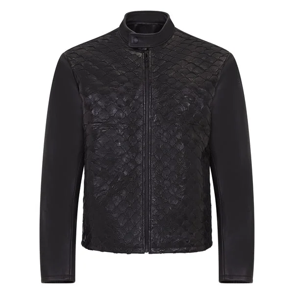 Kashani Black Pirarucu Fish / Lambskin Leather Jacket