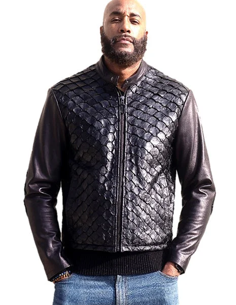 Kashani Black Pirarucu Fish / Lambskin Leather Jacket