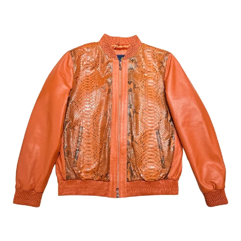 Kashani Burst Orange Python Lambskin Bomber Jacket