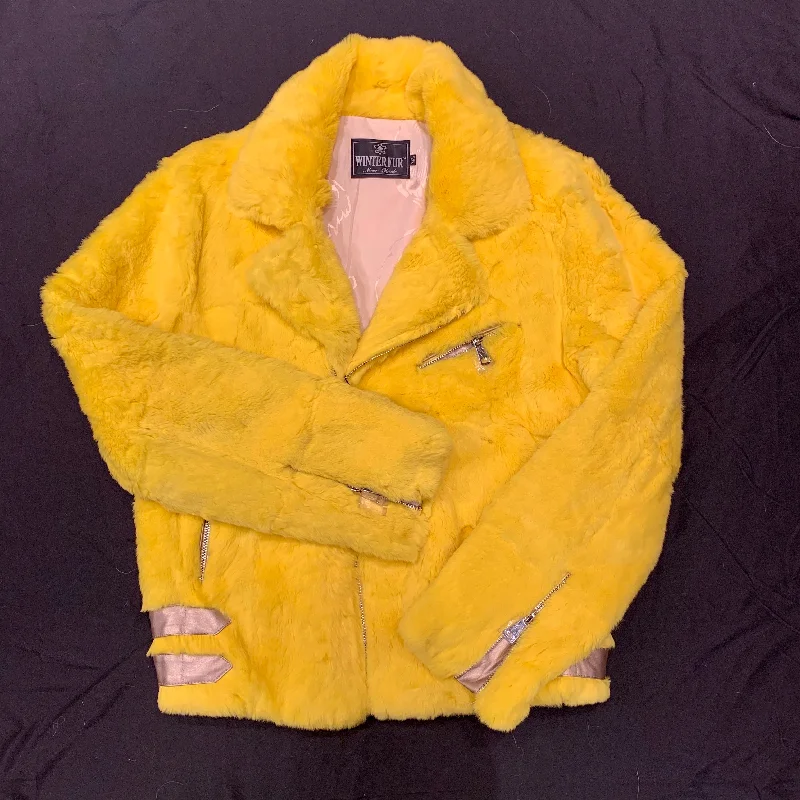 Kashani Canary Yellow Rabbit Biker Jacket