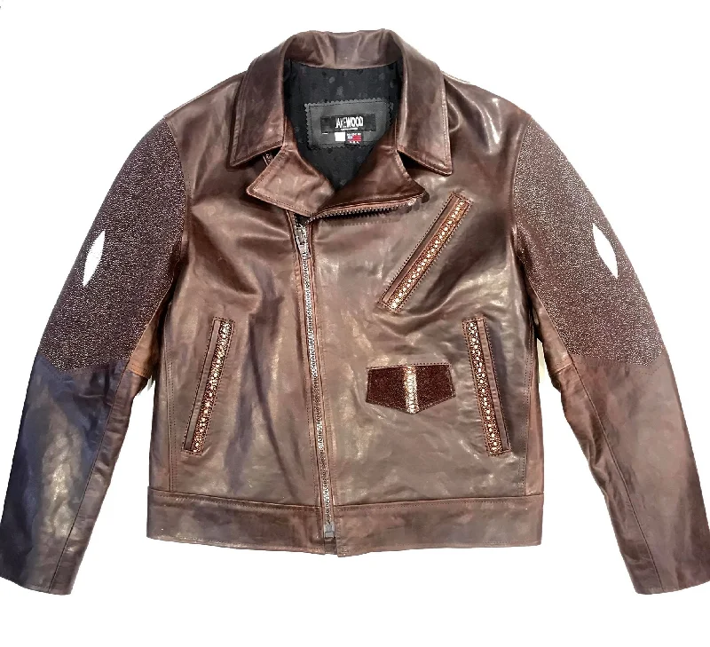 Kashani Chocolate Brown Stingray/Leather Biker Jacket