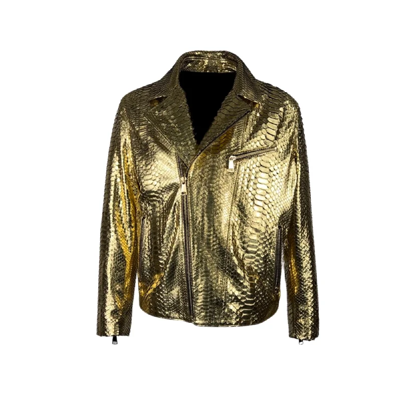 Kashani Gold Color %100 Python Skin Biker Jacket