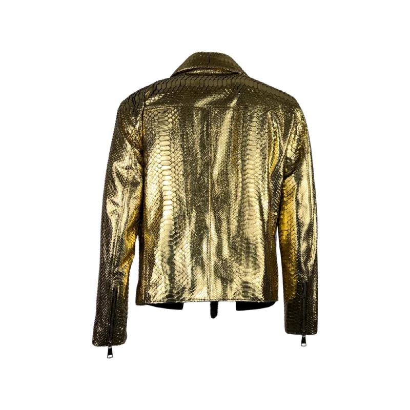 Kashani Gold Color %100 Python Skin Biker Jacket