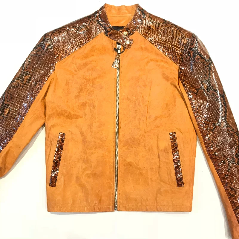 Kashani Honey Comb Python Leather Biker Jacket