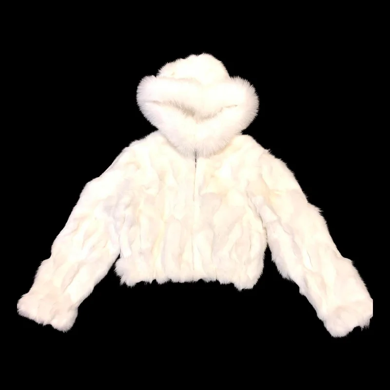 Kashani Ladies White Hooded Fox Fur Coat