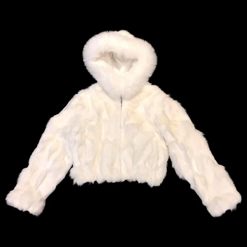 Kashani Ladies White Hooded Fox Fur Coat