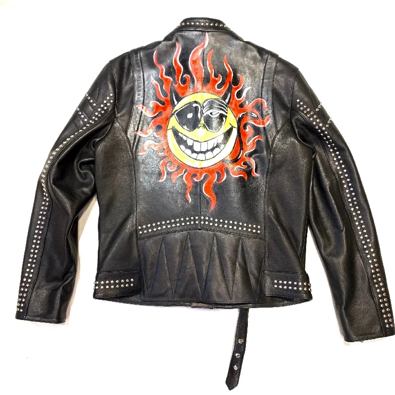 Barya NewYork Flaming Sun Studded Lambskin Biker Jacket