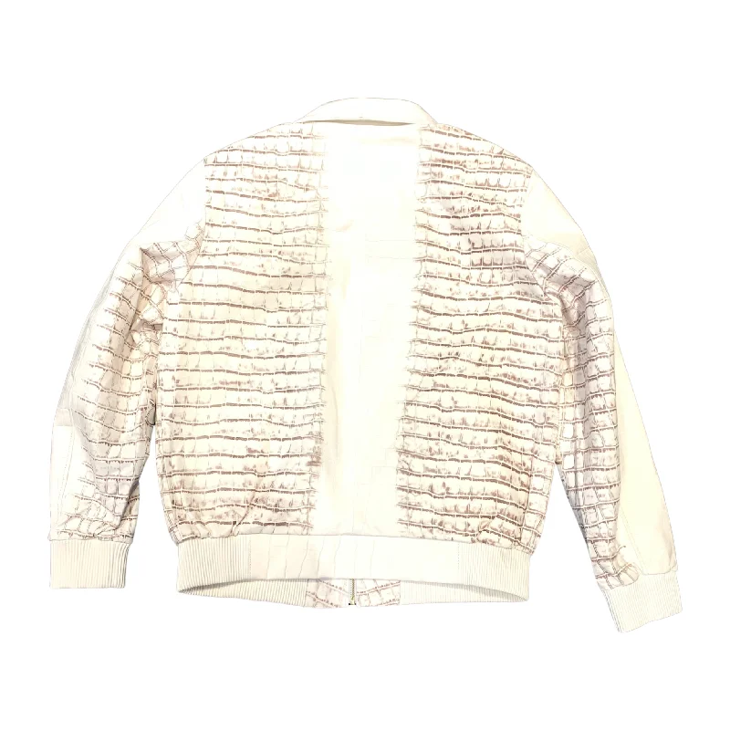 Kashani Men's Caffe/White Embossed Alligator Leather Bomber Jacket