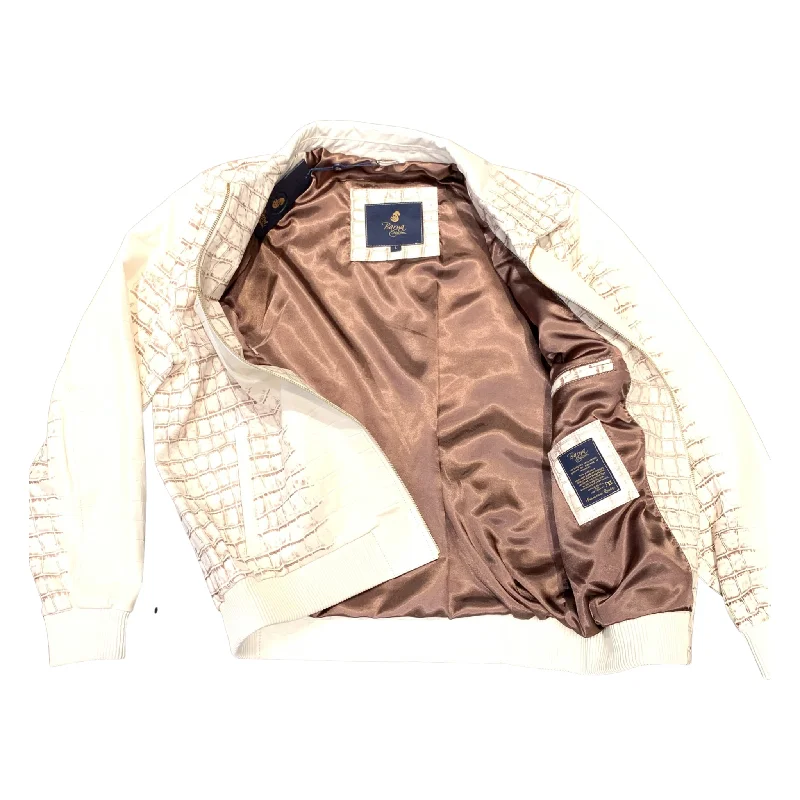 Kashani Men's Caffe/White Embossed Alligator Leather Bomber Jacket