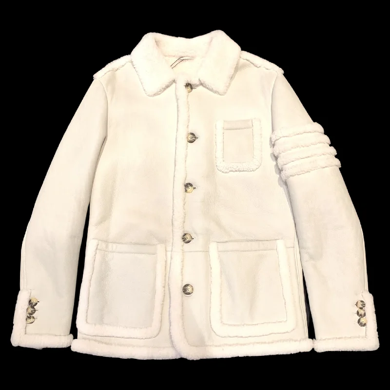 Kashani Men's White Outlined Shearling Coat