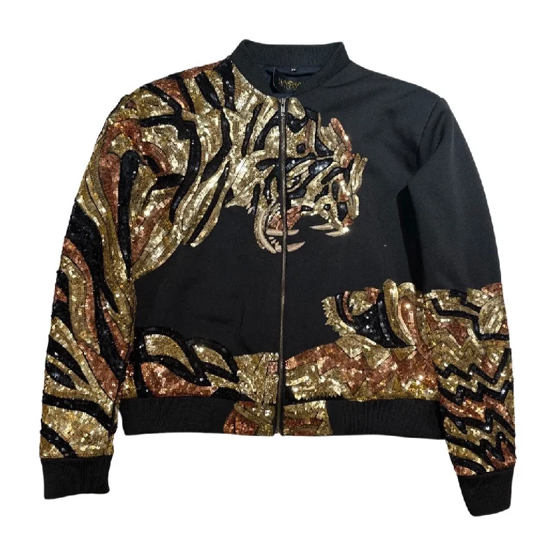 Kashani Hyper 3tone Gold Sequin Tiger Bomber Jacket