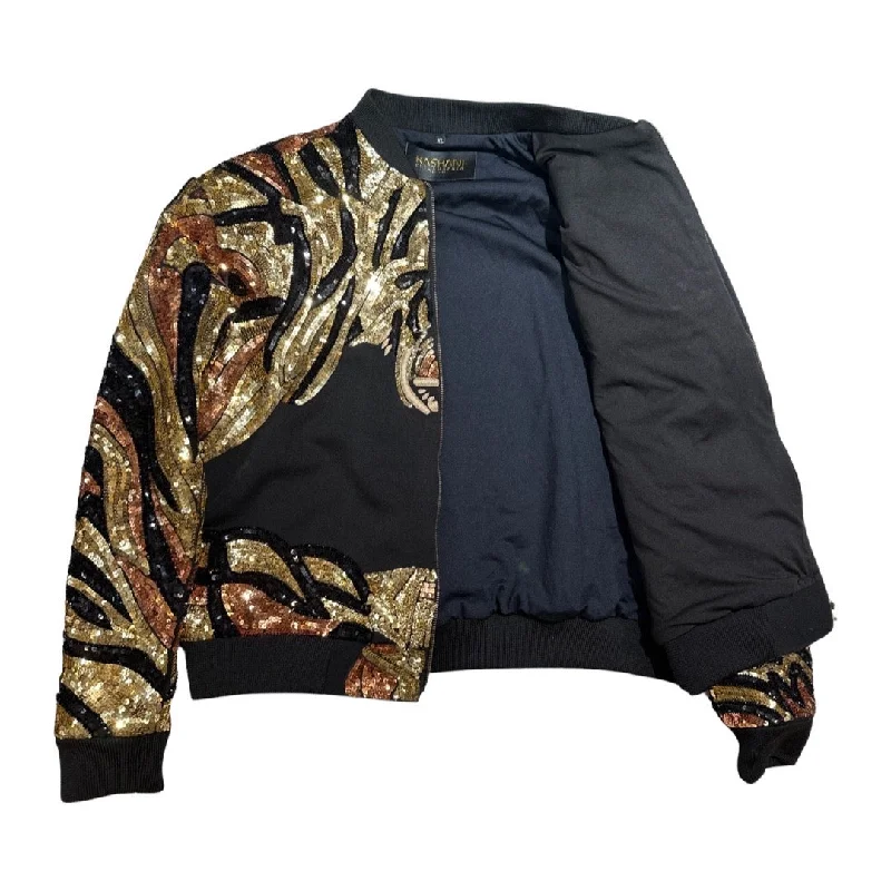 Kashani Hyper 3tone Gold Sequin Tiger Bomber Jacket