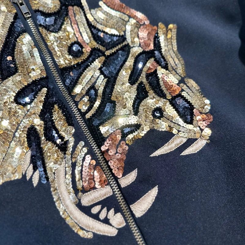 Kashani Hyper 3tone Gold Sequin Tiger Bomber Jacket