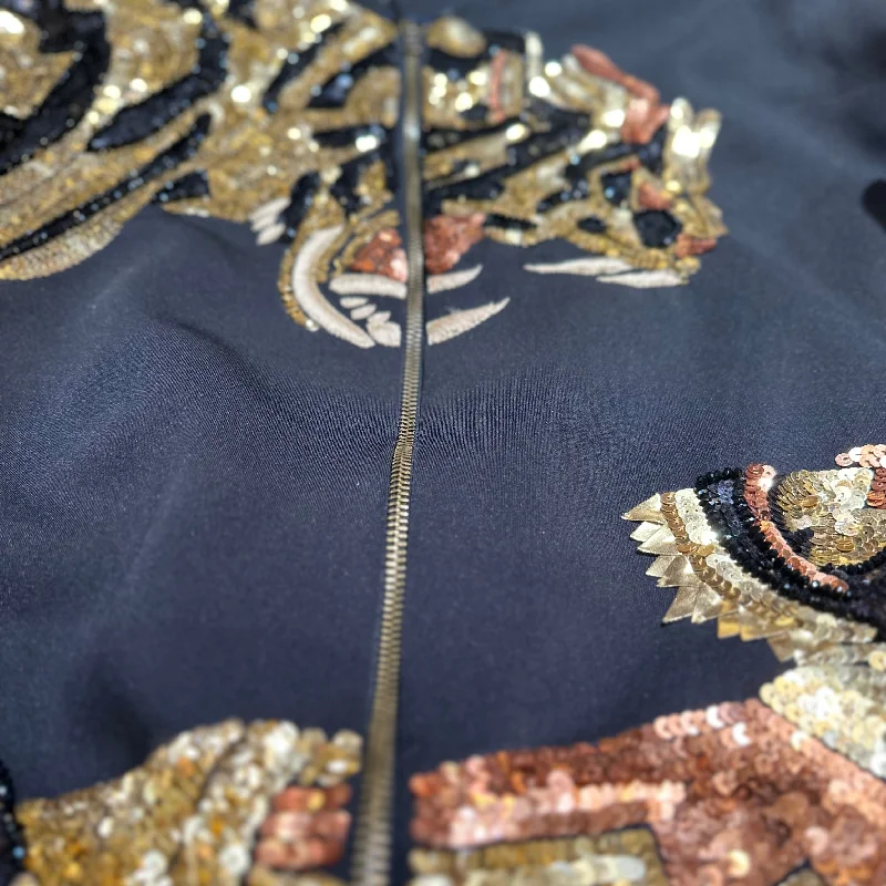 Kashani Hyper 3tone Gold Sequin Tiger Bomber Jacket