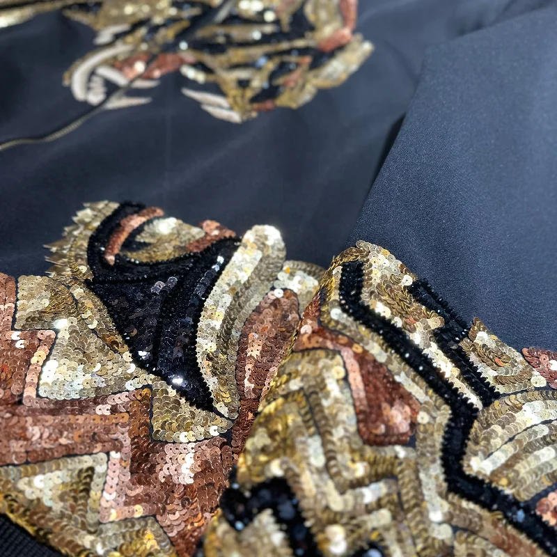 Kashani Hyper 3tone Gold Sequin Tiger Bomber Jacket