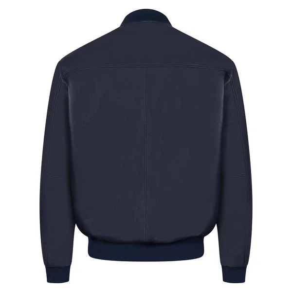 Kashani Navy Blue Persian Lamb Leather Bomber Jacket