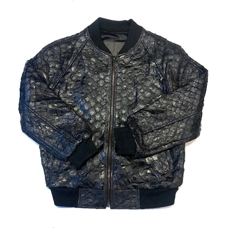 Kashani Genuine Pirarucu Fish Black Bomber Jacket