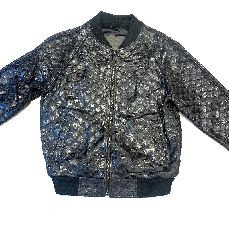 Kashani Genuine Pirarucu Fish Black Bomber Jacket