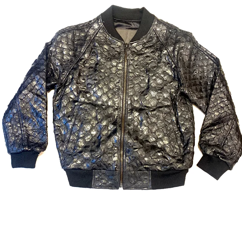 Kashani Genuine Pirarucu Fish Black Bomber Jacket