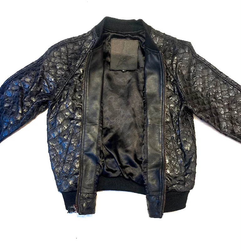 Kashani Genuine Pirarucu Fish Black Bomber Jacket