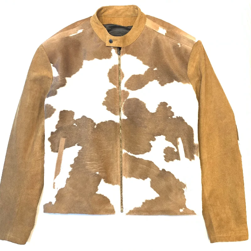 Kashani Tan Pony Hair Suede Bomber Jacket