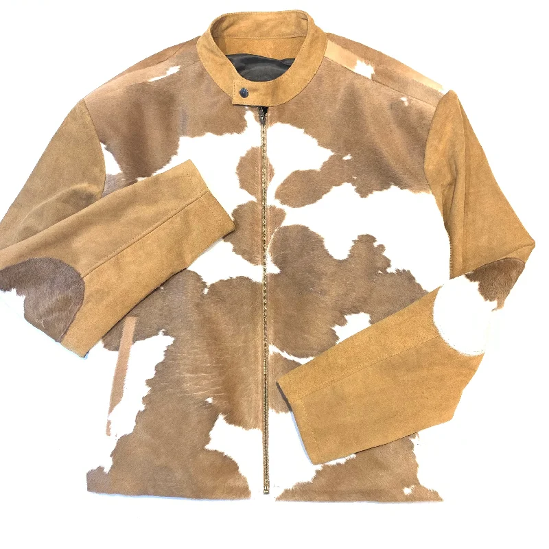 Kashani Tan Pony Hair Suede Bomber Jacket