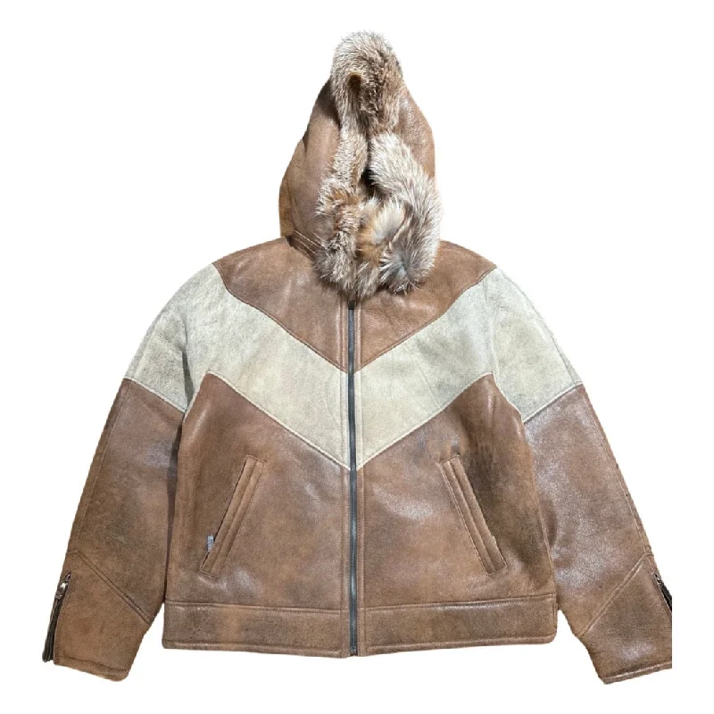 Kashani Two-Tone Brown Fox Hooded Shearling