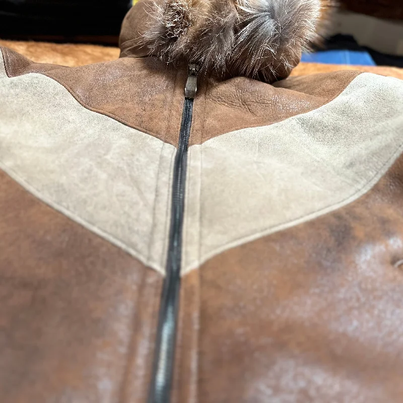 Kashani Two-Tone Brown Fox Hooded Shearling