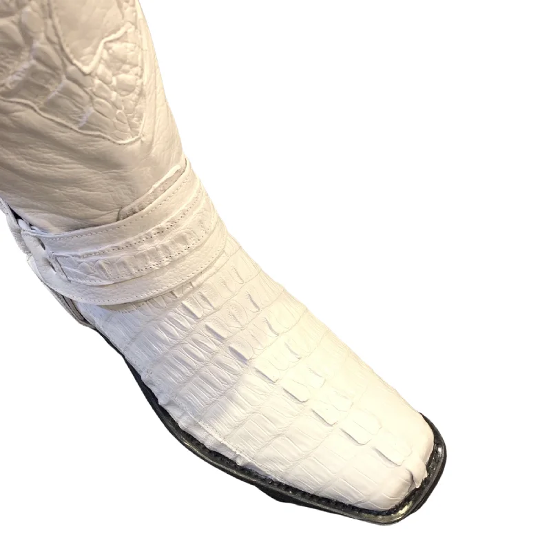 Los Altos Harness White Crocodile Biker Boots