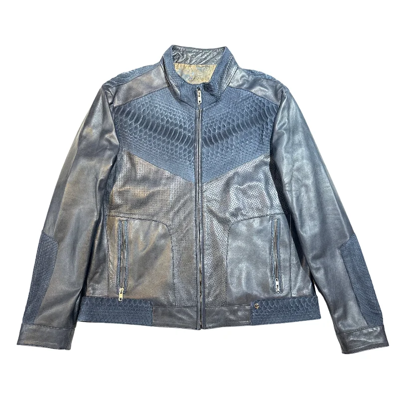 Marco Di Milano Men's Blue Python & Perforated Lambskin Jacket