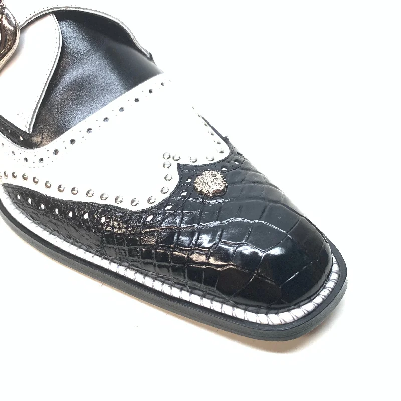 Mauri 3051 Black White Alligator Studded Monk Strap Dress Shoes