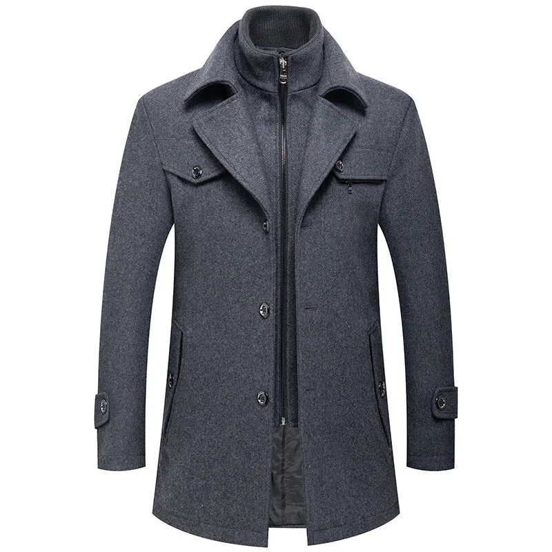 Men's British Double Layered Wool Pea Coat