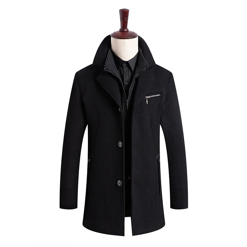 MEN'S GENTLE LAYERED COLLAR WOOL COAT #002