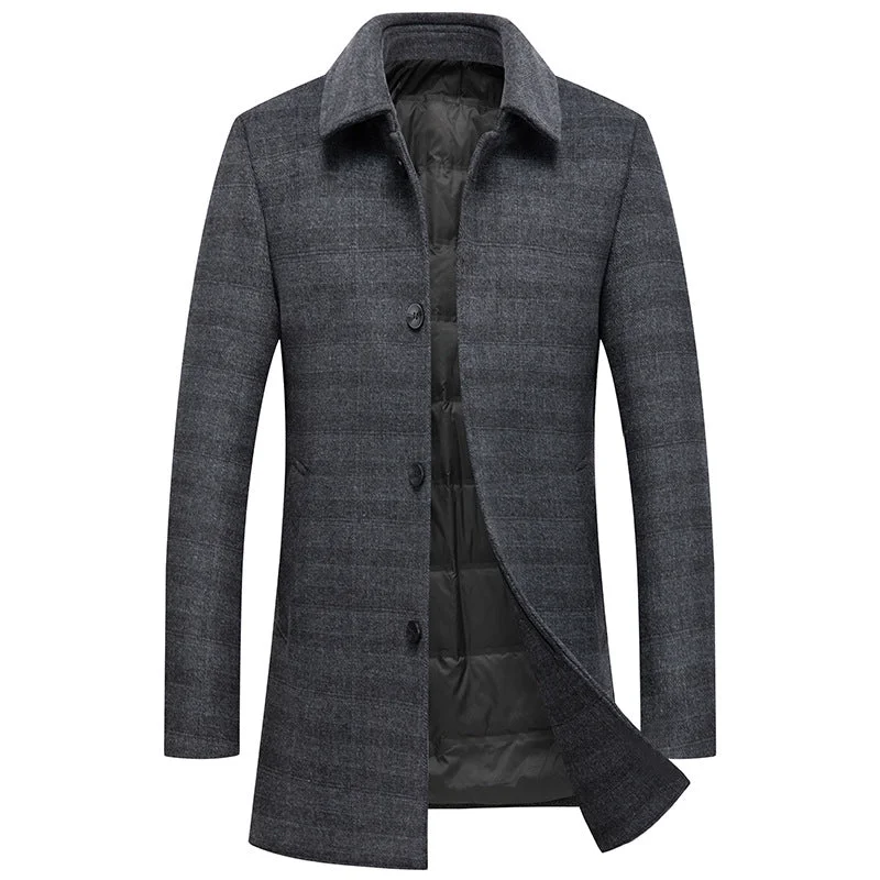 Men's Premium Business Duck Down Lining Wool Coat