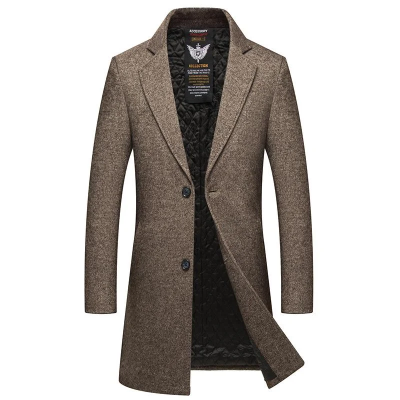 Men's Slim Wool Long Trench Coat