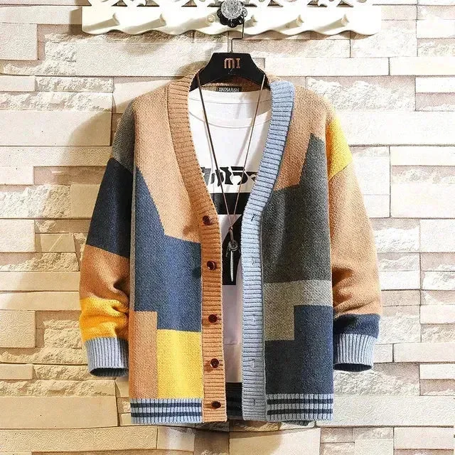 Men Casual Multicolor Streetwear Loose Wool Knitwear