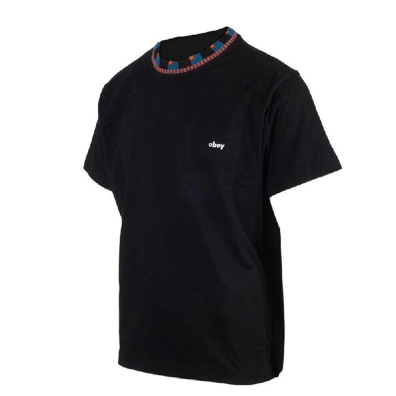 OBEY Men's Black Blue Orange Collar S/S T-Shirt