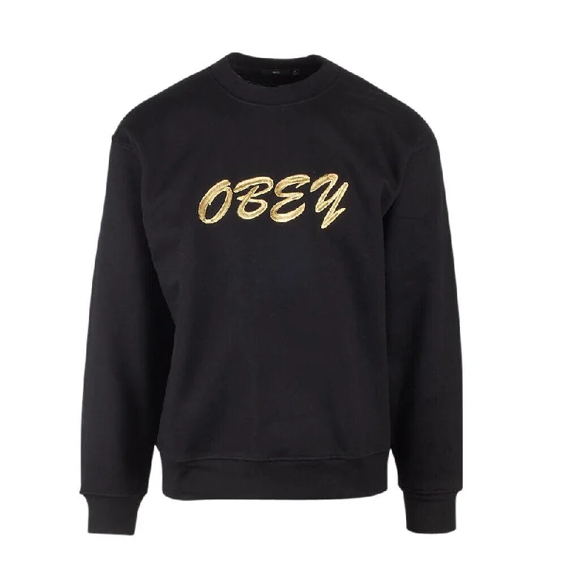 Obey Men's Black Gold Text Crew Neck L/S Sweater (S06A)