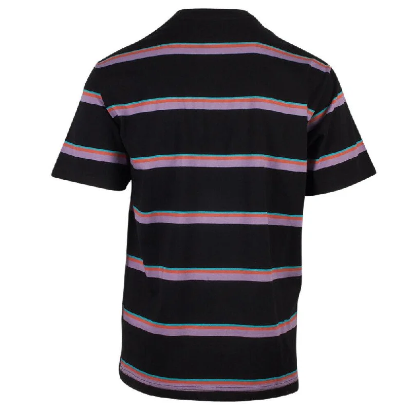 OBEY Men's Black Purple Coral Teal Striped S/S T-Shirt