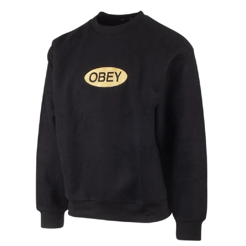 Obey Men's Black Yellow Badge Inside Out Crew Neck L/S Sweater (S08)