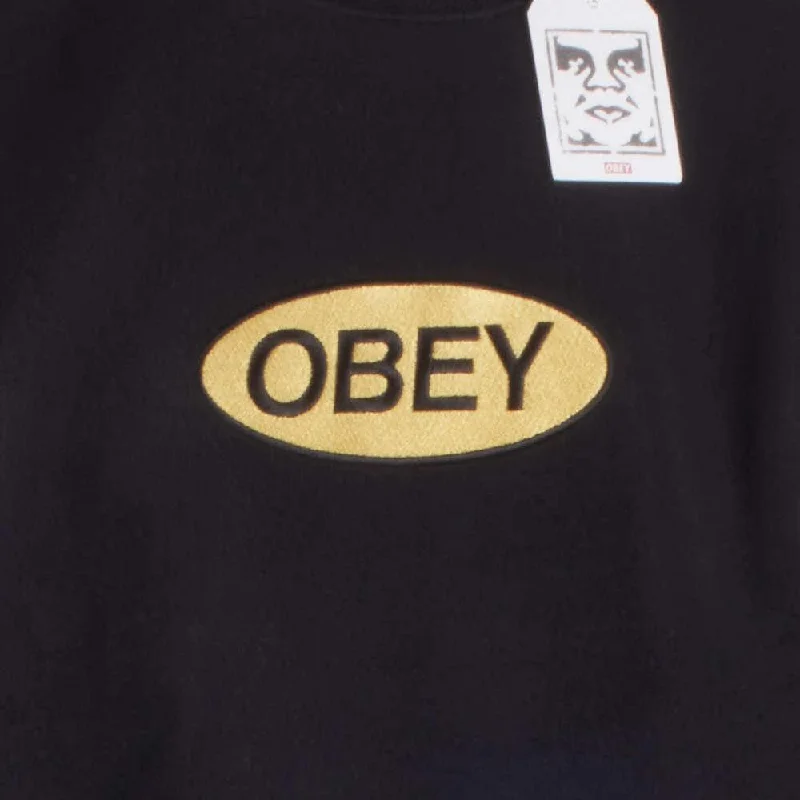 Obey Men's Black Yellow Badge Inside Out Crew Neck L/S Sweater (S08)