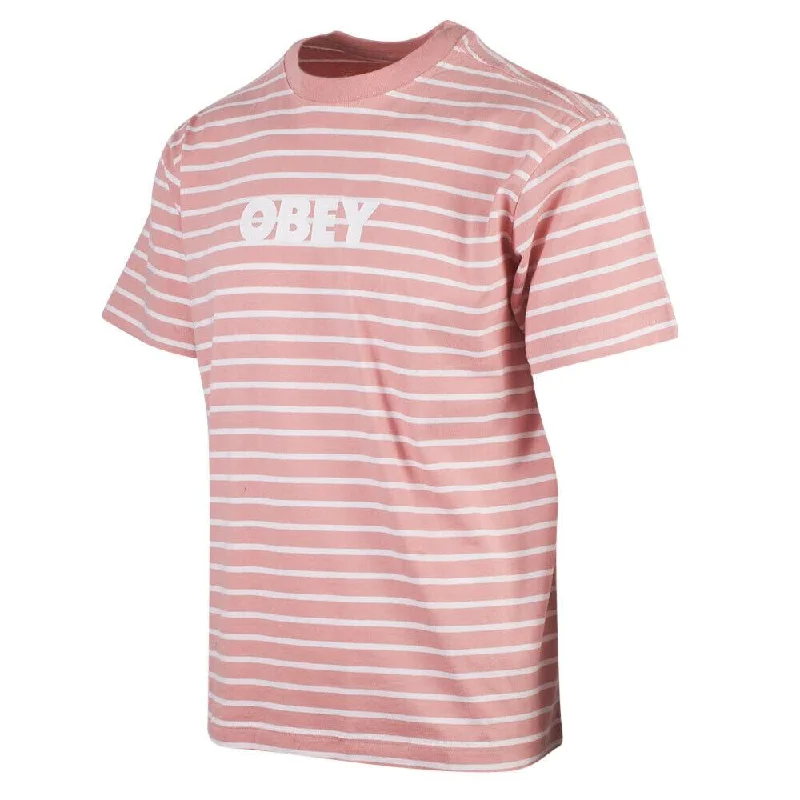 OBEY Men's Coral White Stripe Bold Classic S/S T-Shirt