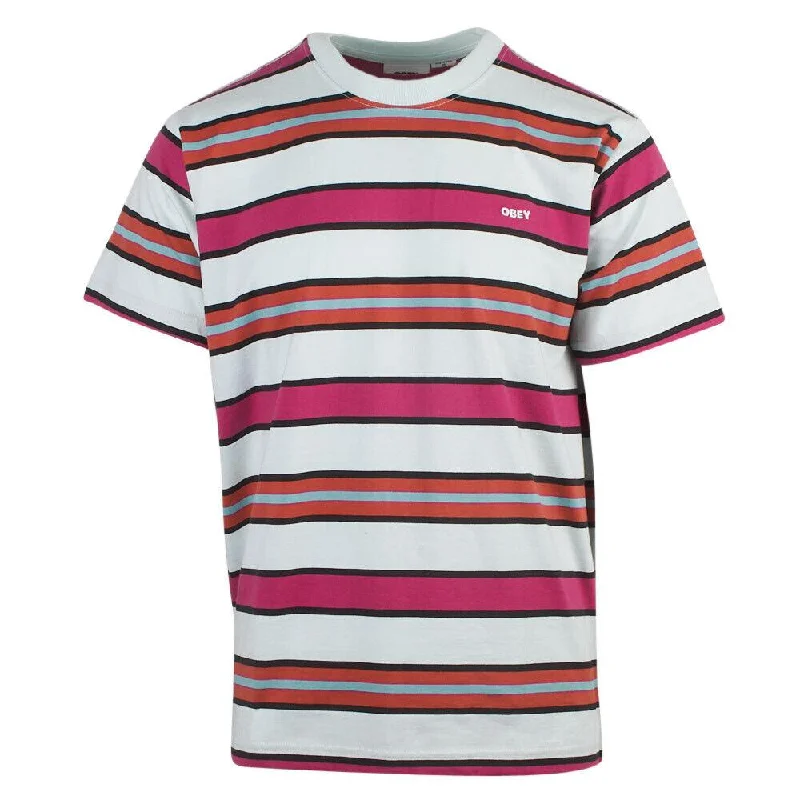 OBEY Men's Cucumber Hot Pink Orange Black Striped S/S T-Shirt