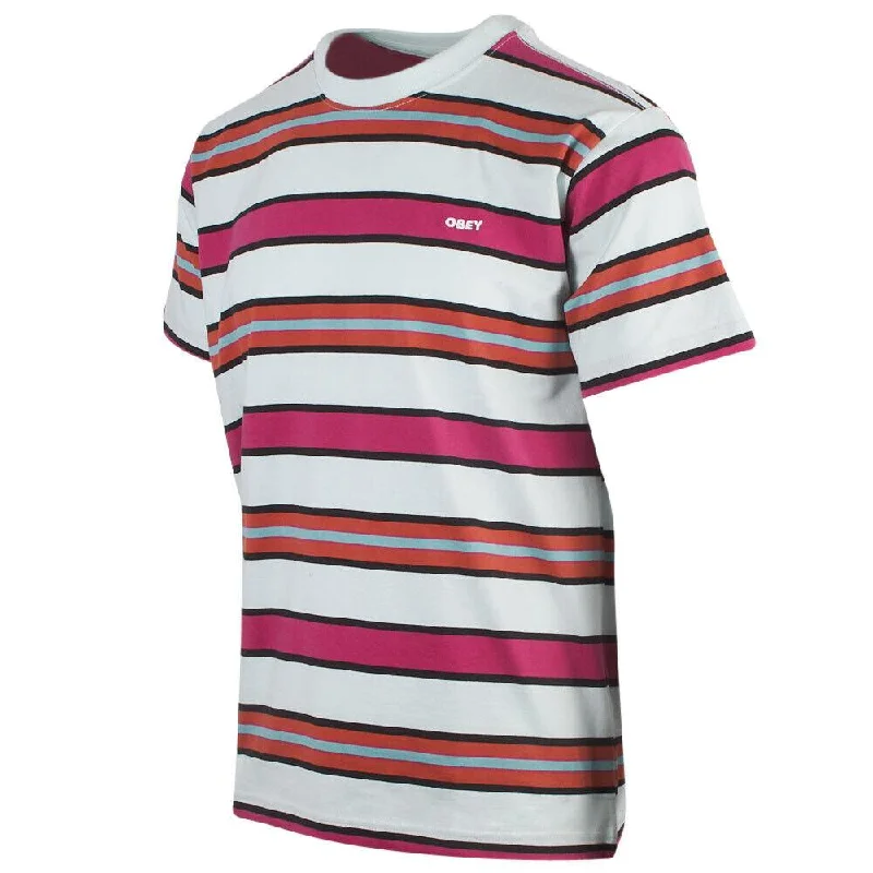 OBEY Men's Cucumber Hot Pink Orange Black Striped S/S T-Shirt